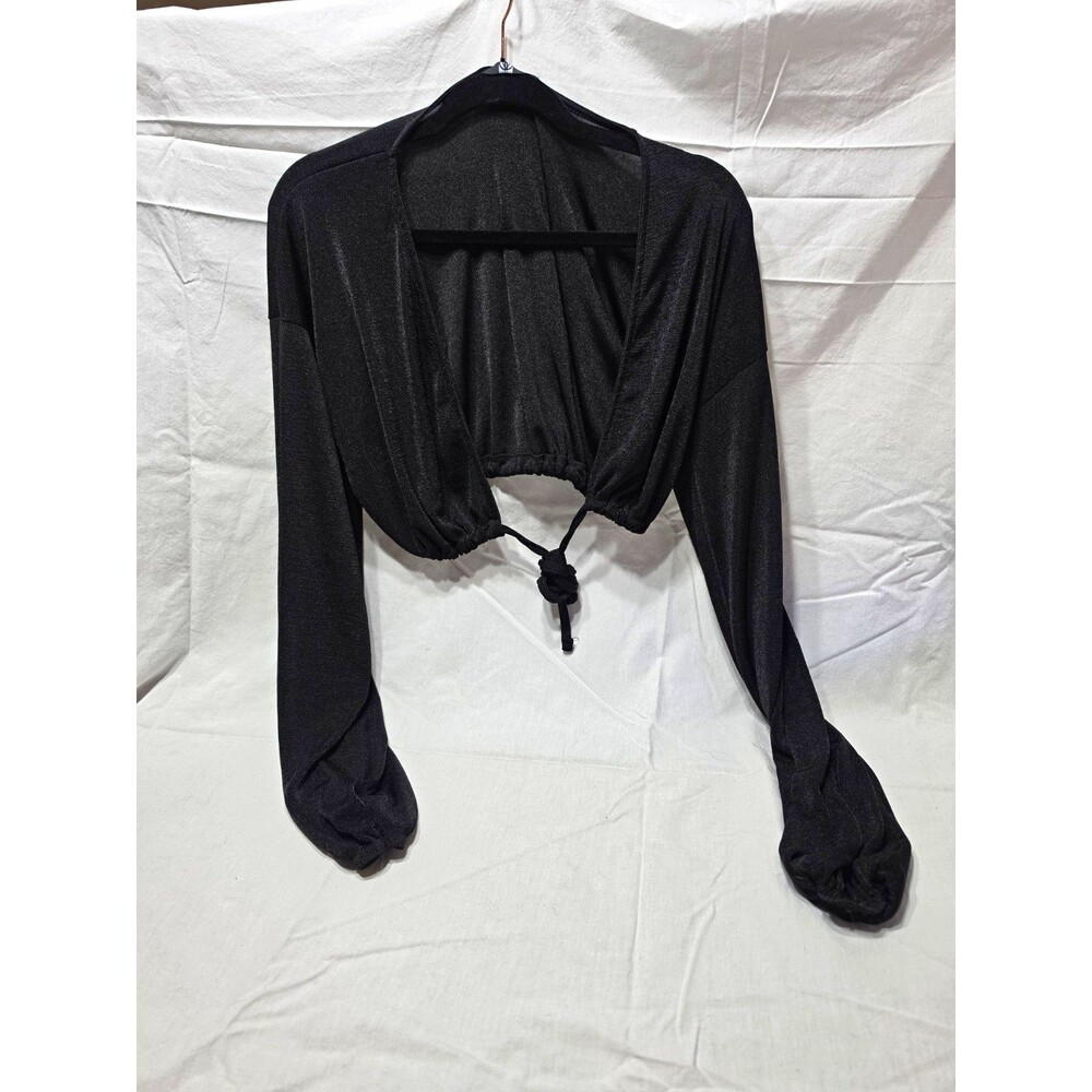 Missguided Women's Black Solid Cropped Long Sleeve Tie-Front Top Size 4